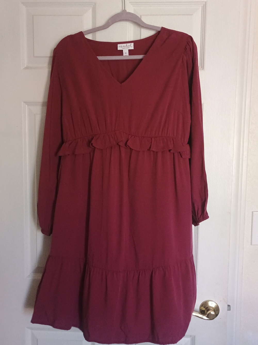 EUC Isabel by Ingrid & Isabel Maternity Long Sleeve V-Neck Burgundy Dress Size M